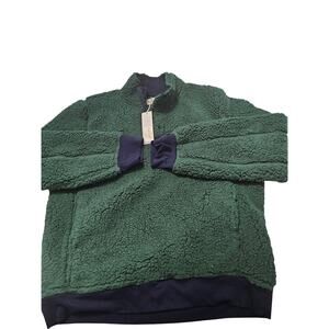M. Singer Men Teddy Sweater Plush Sherpa Mock Neck Quarter Snap Pockets Green M